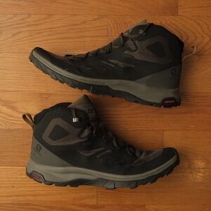 Salomon Outline Mid GTX Hiking Boots Black Olive Mens 12 Gore-Tex Trail Outdoors